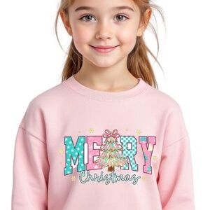 Merry Christmas T-shirt Whimsical White Pink long sleeve Pink  Girls 2T - XL